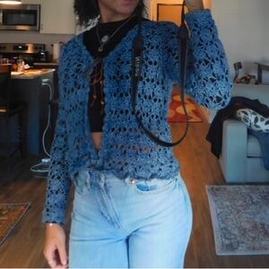 vintage blue crochet cardigan